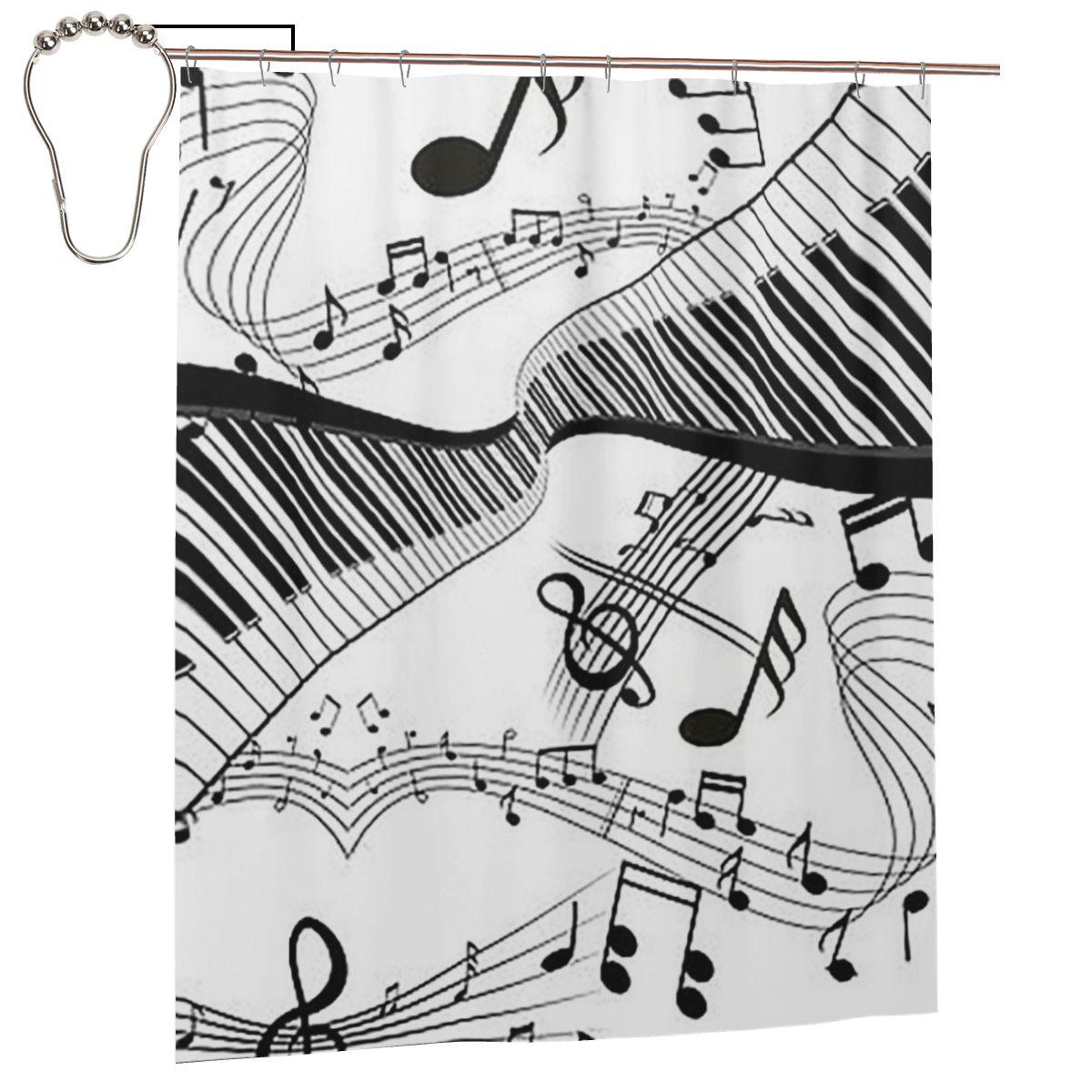 

Abstract Piano Keys With Musical Notes Shower Curtain Bathroom Polyester Waterproof Bath Curtains With Hooks W60H190(CM)-1 Pcs