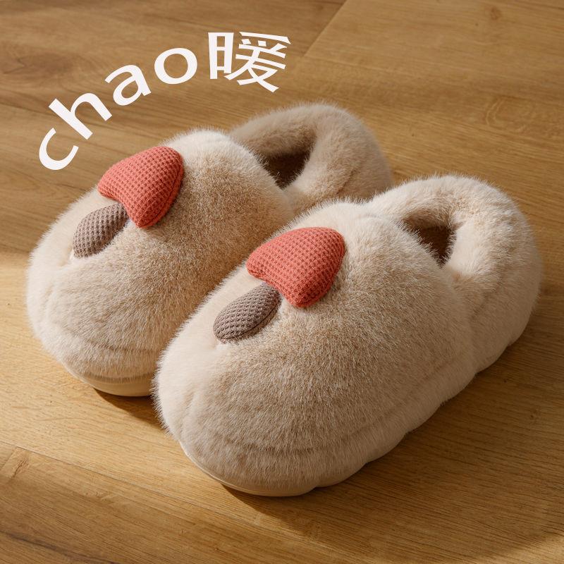 New bag heel cotton slippers winter velvet thickened warm couple home non-slip cartoon cotton shoes