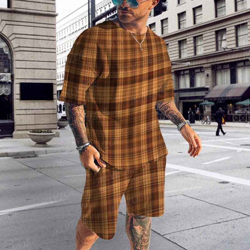 Tendință la modă de vară, costum pentru bărbați, cu model în dungi, imprimat 3D, trening pentru jogging, set de tricouri cu mânecă scurtă, haine de stradă pentru bărbați