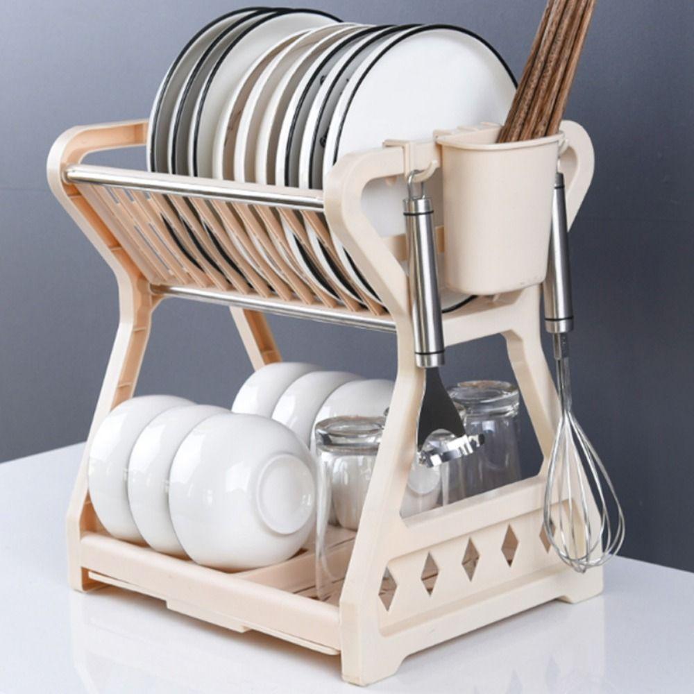 Household Countertop Storage Rack Double-layer Dish Drying Rack Drain Bowl Rack for Storing