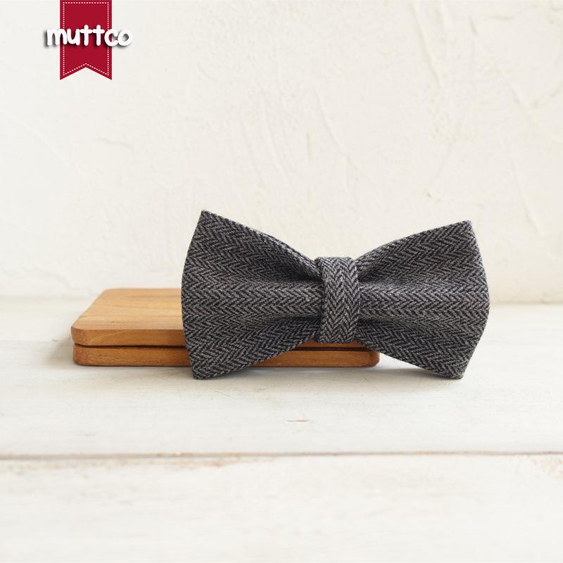 MUTTCO Dog Collar with Grey Thick Suit Bow Tie - Small, Medium, Large (Flower Design) UBT-120 M