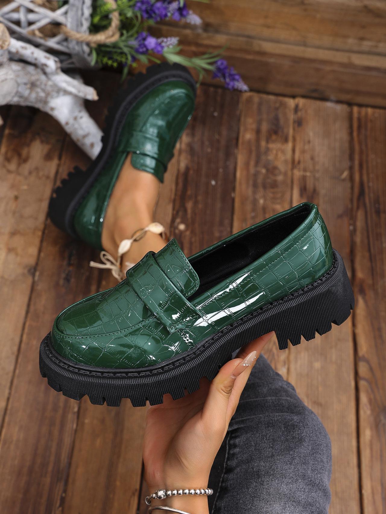 

Большие размеры, женские кожаные туфли в британском стиле, осень 2025, новые японские туфли JK на платформе с одной педалью, французские мокасины 42 зелёный