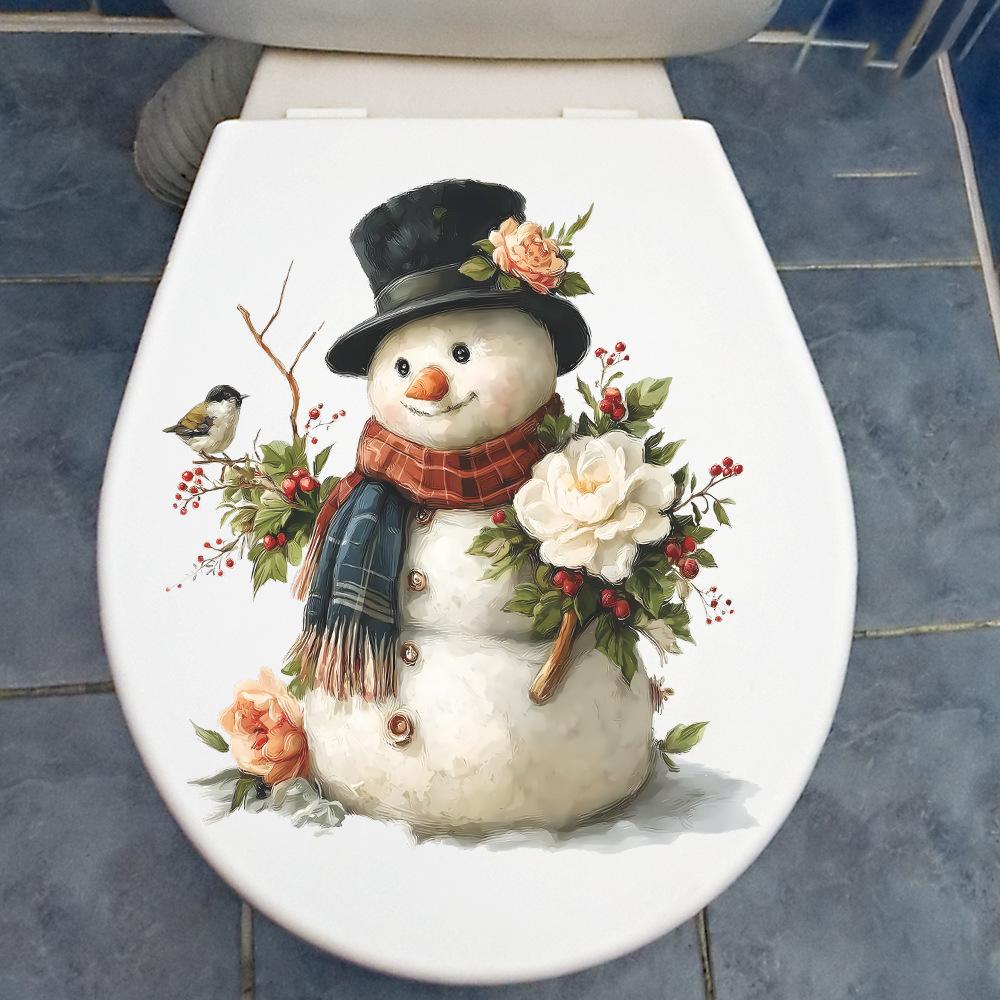 Bemalter Weihnachts-Schneemann Blumen Früchte Vögel Festliche Heimdekoration Wandaufkleber