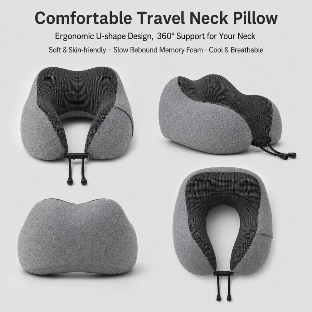 Cationic Cool Feeling U-shaped Pillow, Slow Rebound Memory Foam Neck Support Travel Pillow for Office Nap