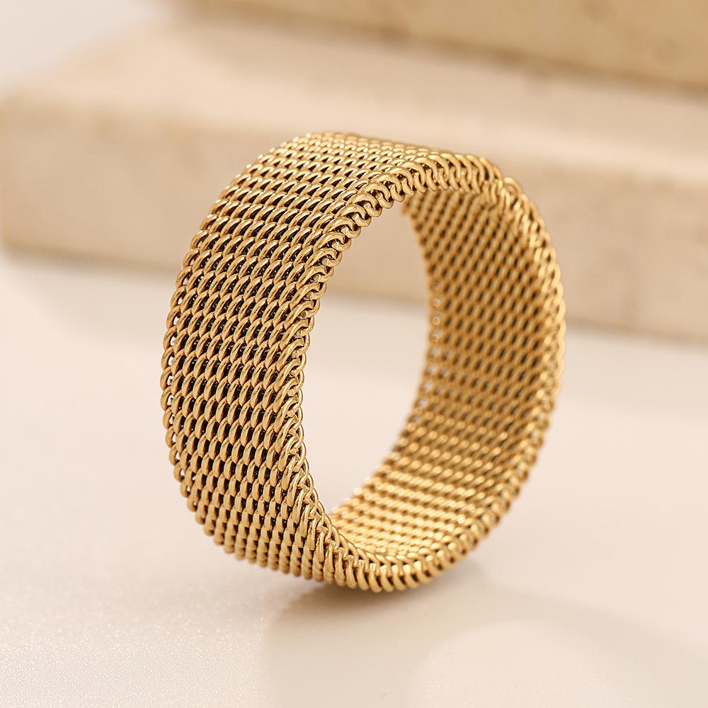 8mm Wide Geometric Mesh Ring Men Women Minimalist Stainless Steel Gold Color Black Trendy Rings Zircon Wedding Gift Wholesale