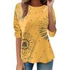 Women's Loose Casual Long Sleeve Top Round Neck Button Pull Stripe Prints T Shirt
