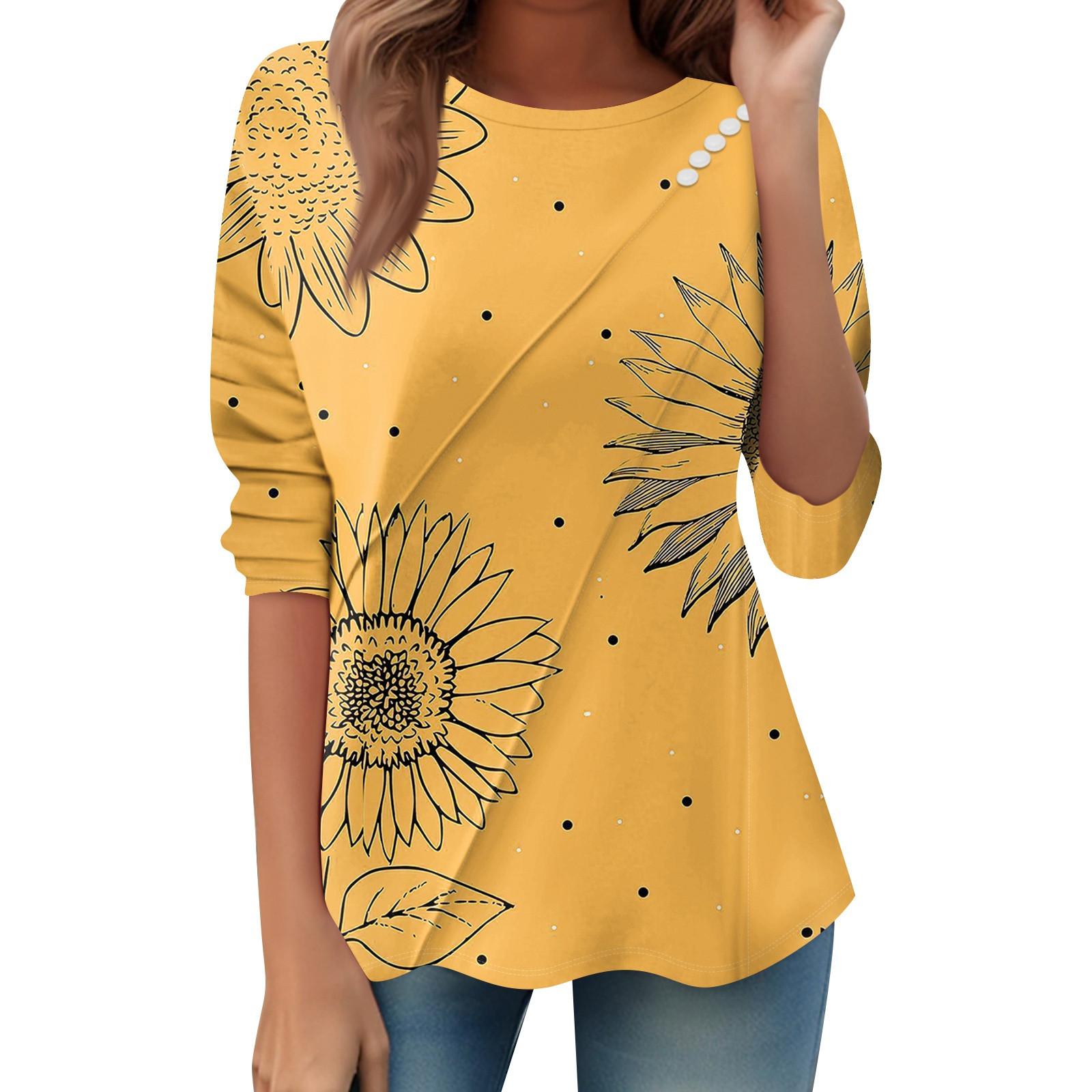 

Women s Loose Casual Long Sleeve Top Round Neck Button Pull Stripe Prints T Shirt XL помаранчевий