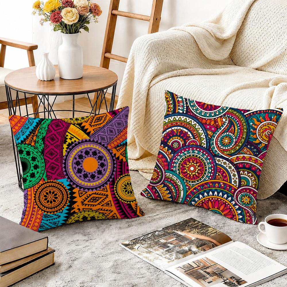 Colorful Vivid Circle Pattern Cushion Cover Durable Hypoallergenic Organic Linen Short Pillow Cover Washable
