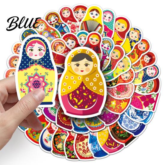 DIY Craft Stickers 50Pcs Russian Matryoshka Doll Stickers Cartoon Nesting Theme Decal Decals Set Decorative Sticker for Water Bottles Phone