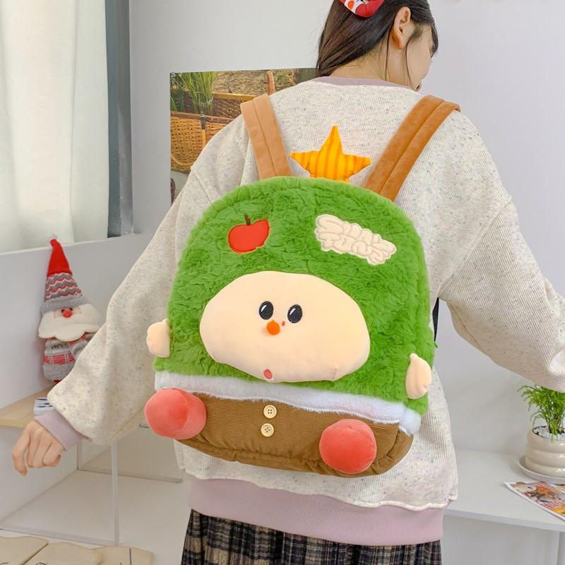 Sheep Apple Bear Pattern Plush Backpack Breathable Shoulder Straps Schoolbag