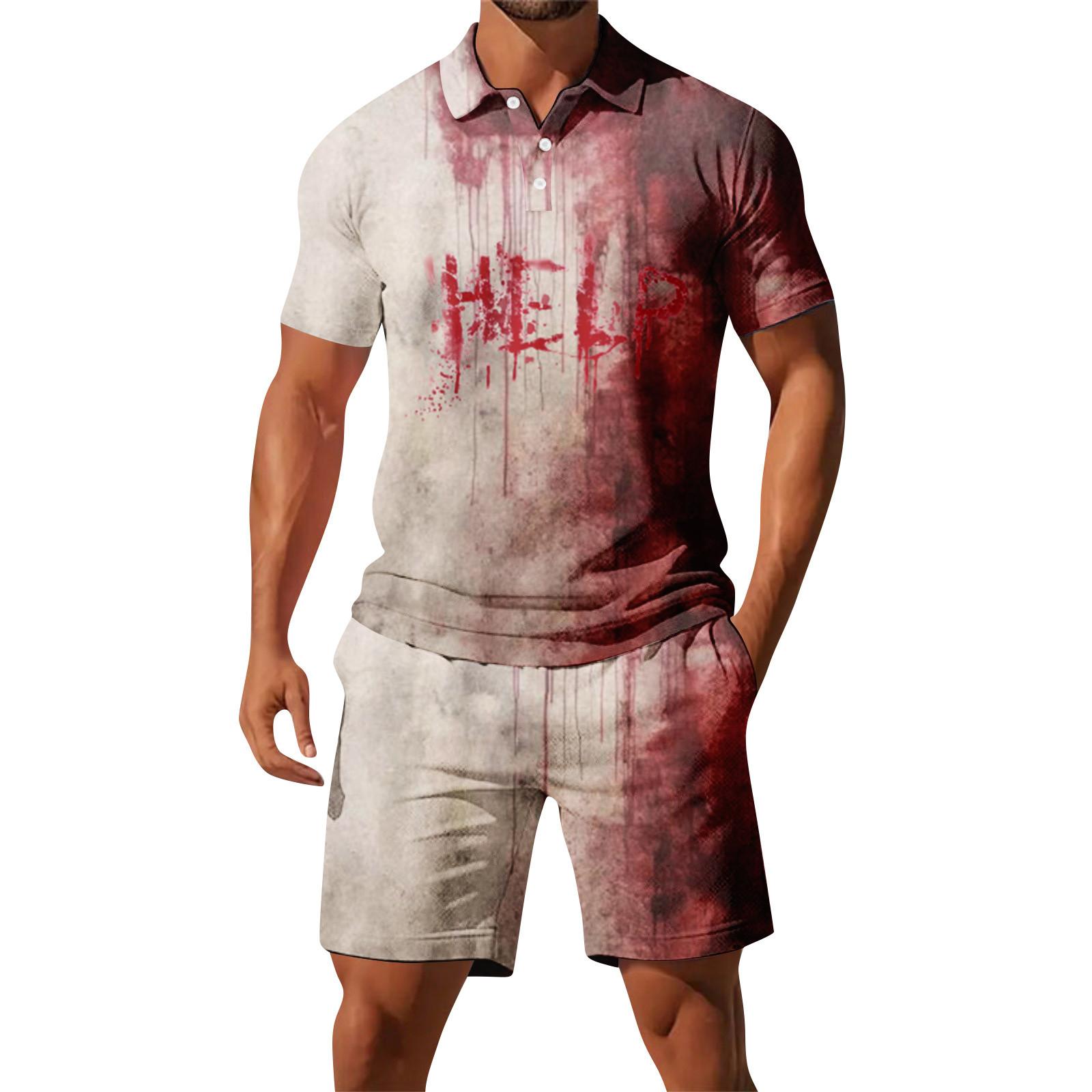 

Men s Short Sleeved Shorts Suit Men s Srinted Casual Sports Short Sleeved Shorts Suit M