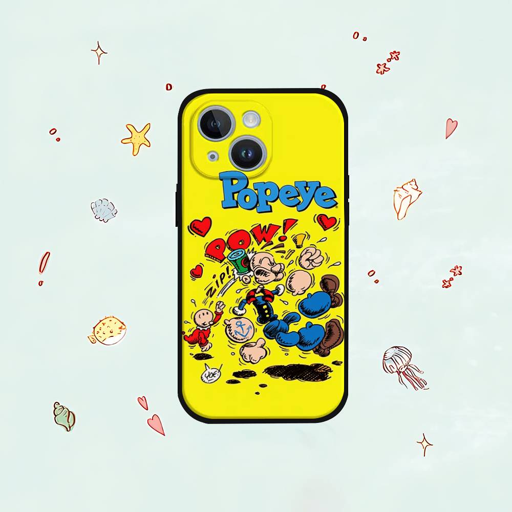 Cartoon P-popeyes-Sailors Phone Case For IPhone 1716 15 14 13 Pro Max 11 12 Mini X Xs XR Black Silicone Cover