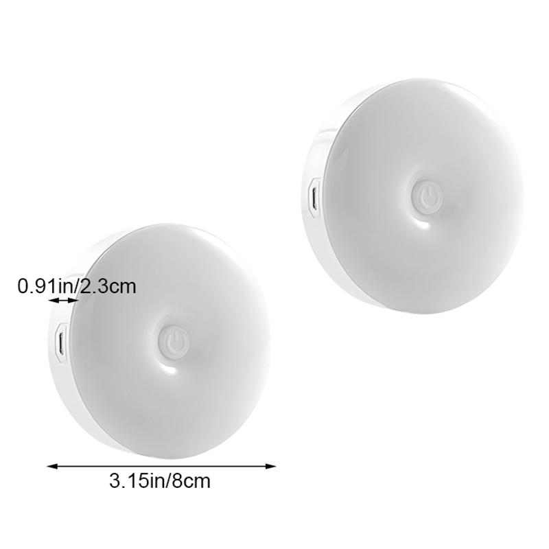 Mini Led Key-Operated Night Lights Usb Rechargeable Kitchen Bedroom Magnetic Base Wall Light Round Portable Night Lamp