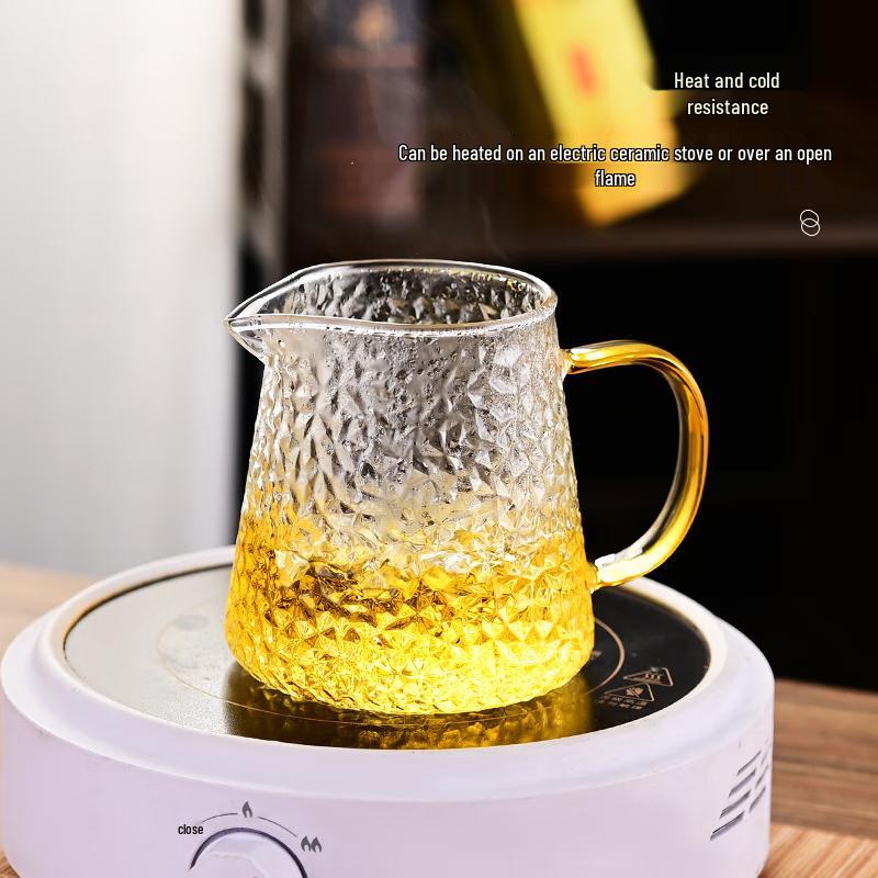 Shangqi High Borosilicate Glass Hammered Gongdao Cup Tea Pitcher (450ML, Set of 2)