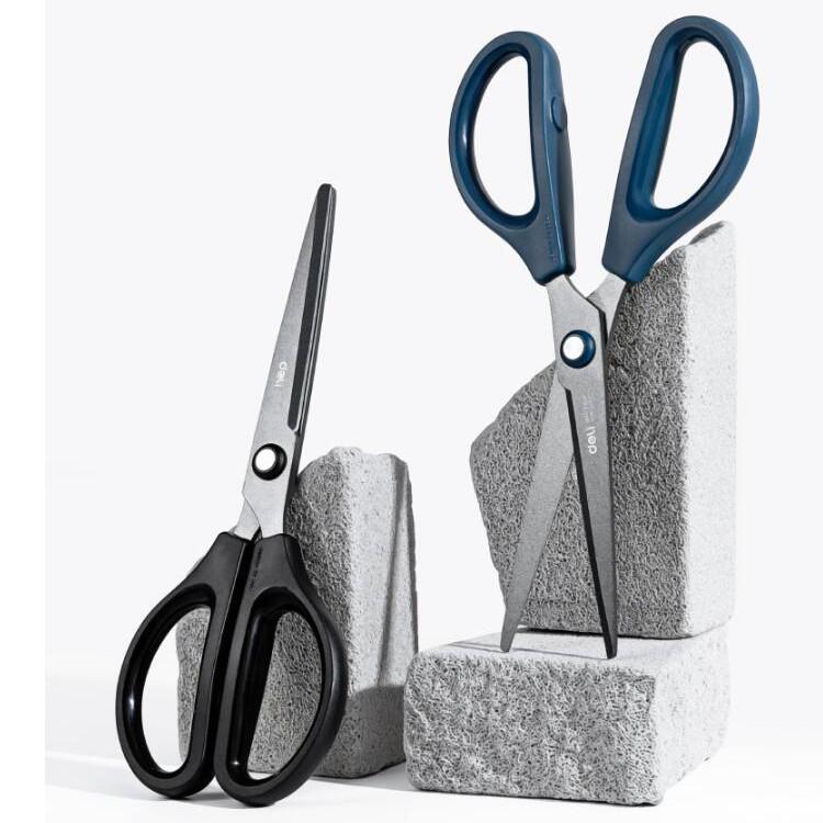 Deli Rustproof Black Blade Large Scissors, Stainless Steel Safety Scissors for Office and Household Paper Cutting