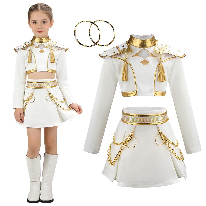Kids Girls Kpop Hunter Singer Costume Halloween Carnival Stage Performance Cosplay Costume 3-piece Halloween Party Costume Set