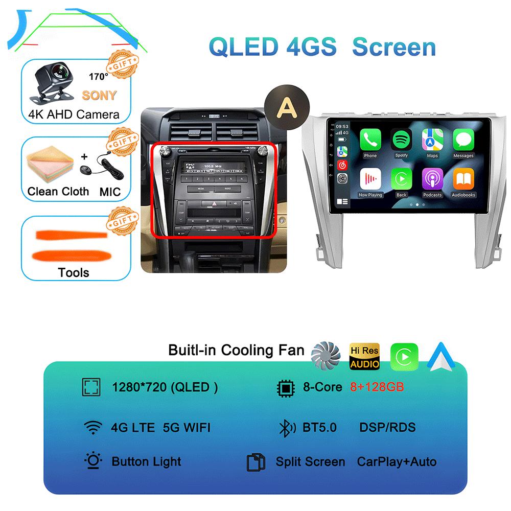 Car Radio Android 14 Carplay Auto For Toyota Camry 7 XV 50 55 2011-2014 Multimedia Video Player Navigation Stereo GPS No 2din 4G