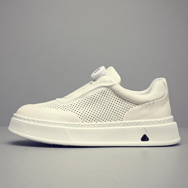 The First Layer Of Cowhide Men'S Mesh Breathable Sports And Leisure Board Shoes, New Leather Little White Shoes, One Pedal Men'S Shoes Trendy Shoes
