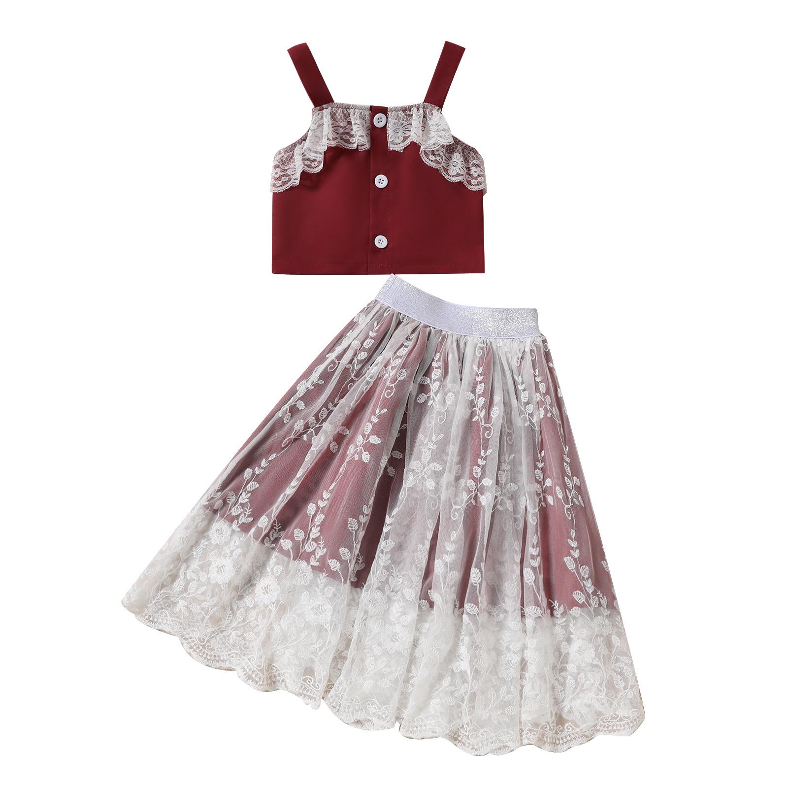 

Новинка 2024 года, летняя жилетка без рукавов для девочек + модная кружевная юбка с вышивкой, комплект из 2 предметов 7T