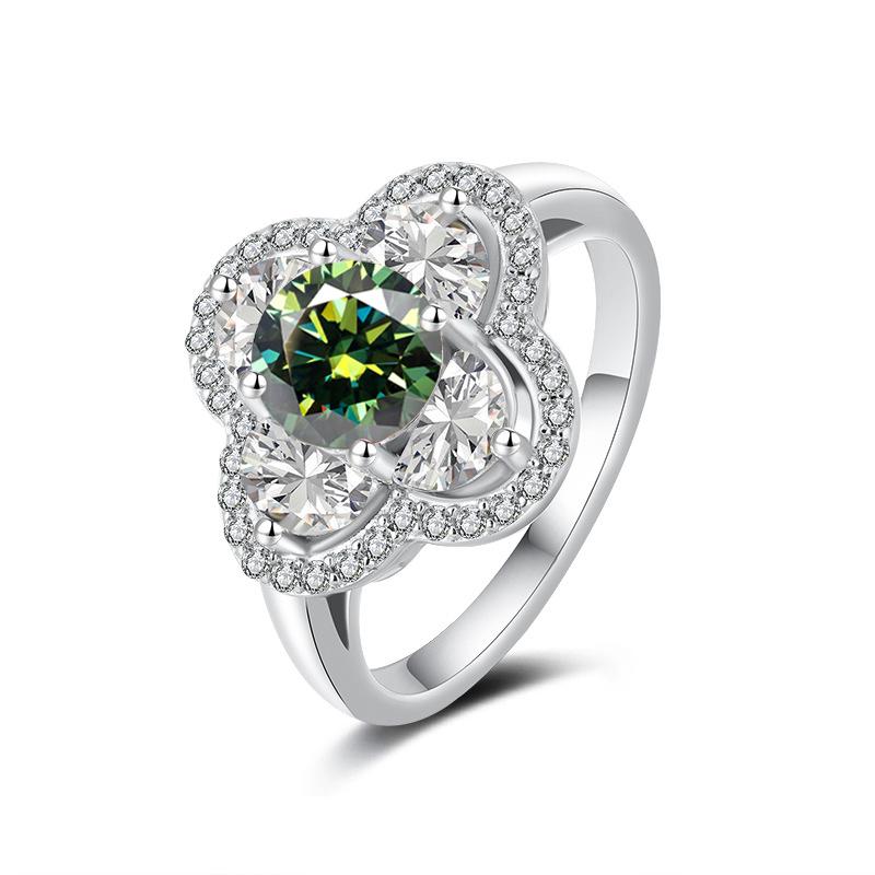 FIRERING 1 Moissanite Clover Ring with Passed Diamond Test S925 Silver Women Romantic Jewelry Gift