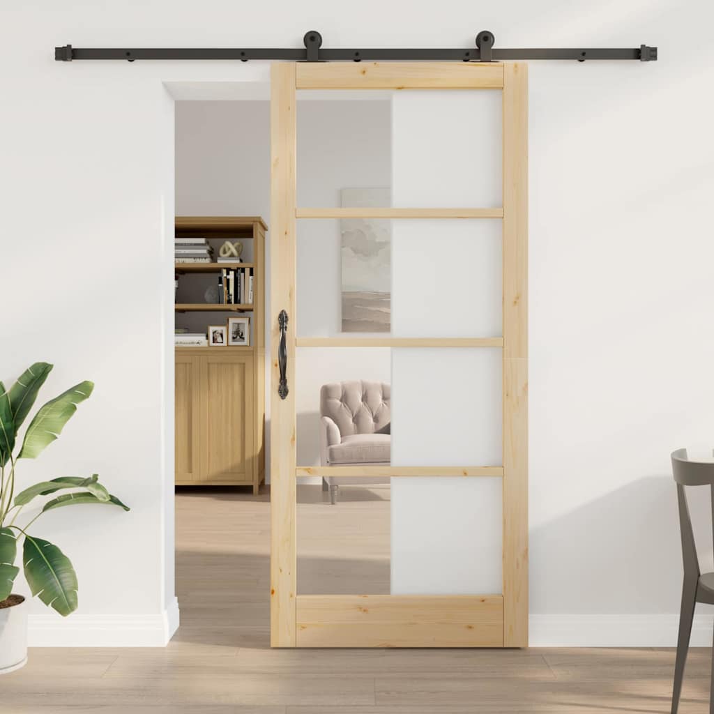 ORKDAL Sliding Door Natural 93 x 211 cm Solid Pine Wood and Glass