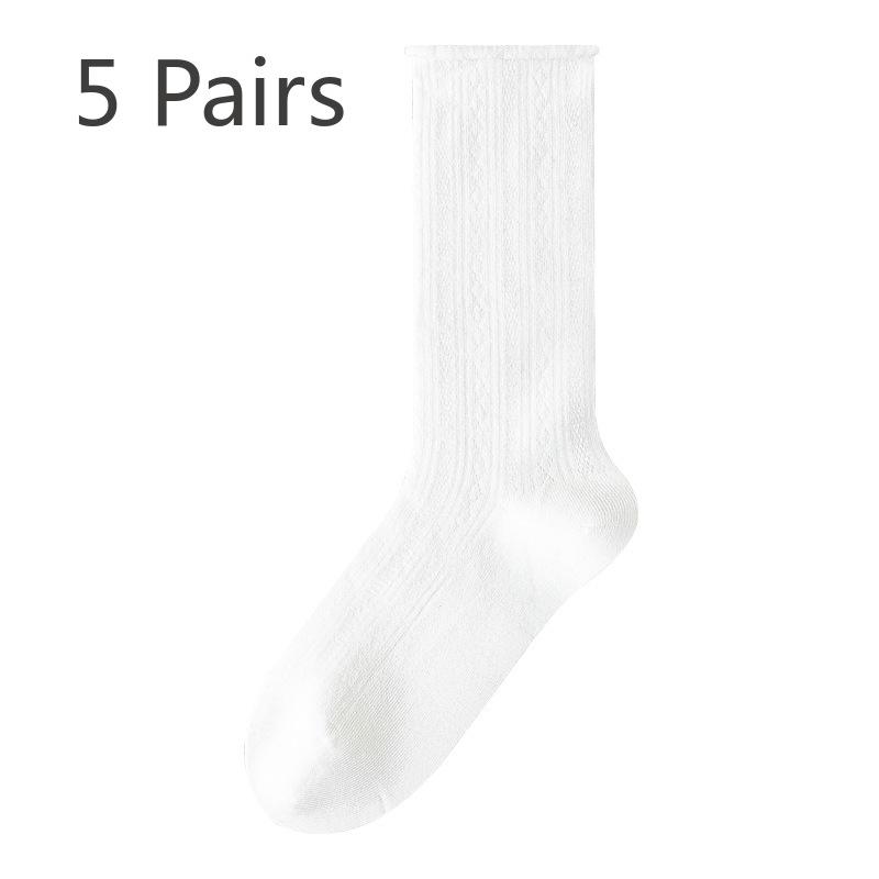 5 Çift Kadın Yazlık İnce Buz İpeği Beyaz 7A Antibakteriyel Kadın Orta Tüp Havlu Çorap