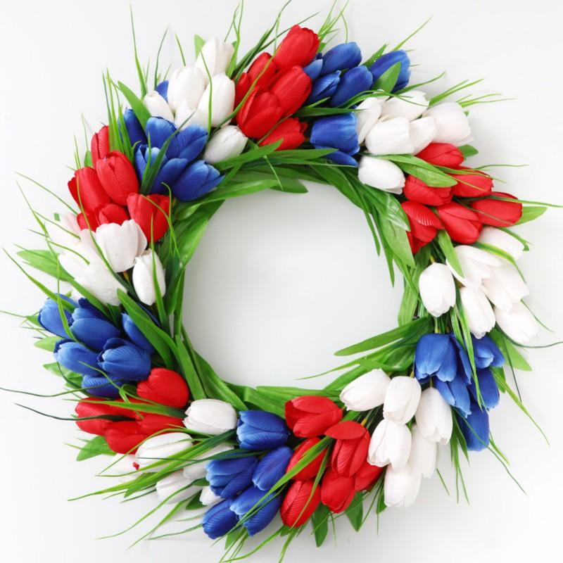 

Artificitial Tulip Wreath Front Door Hanging Decoration 40cm Floral Garland Wall Pendant for Home Decor Wedding 40cm