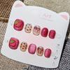 Whimsical Strawberry Cat Eye Press-On Nails for Kids: Handmade Cartoon Nail Art Stickers for Girls Ages 3-12.