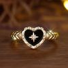 Retro Black Heart Rings for Women Novel Design Sun Pattern Enamel Ring Vintage Gold Color Female Accessories Punk Jewelry