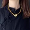 Luxury Tiger Eye Beaded Necklace with Metal Pendant