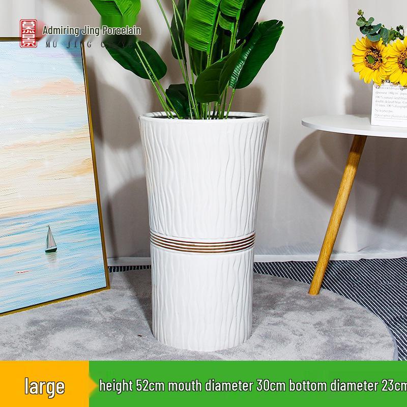 Large Light Luxury Ceramic Flower Pot for Floor or Table, XL Diameter, Album Style for Green Plants & Silk Flowers
