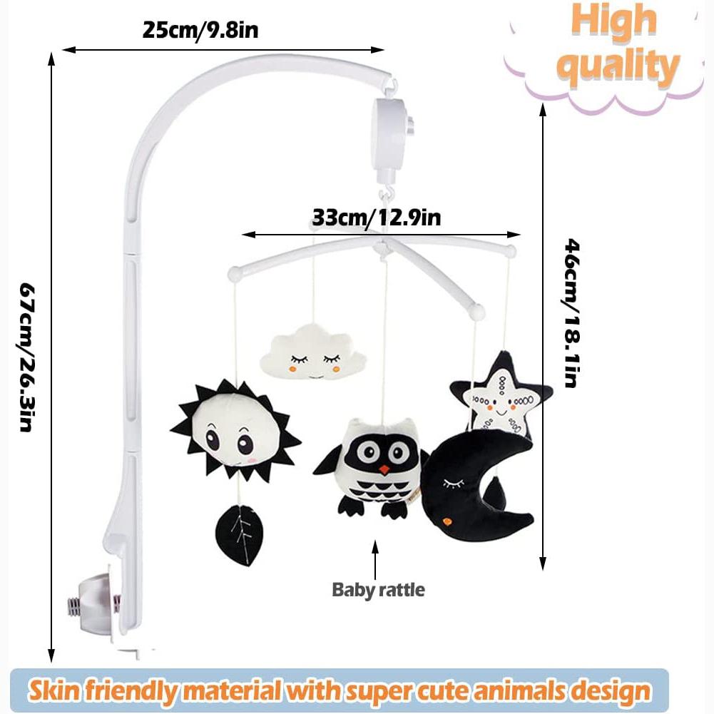 Baby Crib Mobile for Crib with Hanging Rotating Toys, Nursery Mobile with Music Box, Black and White Mobile for Baby Newborns 0-24 Months
