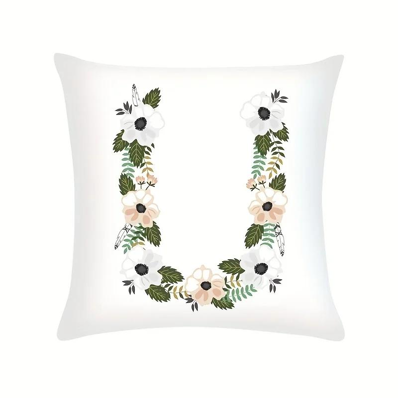 Plant Flowers Alphabet Printed Cushion Cover Spring Home Seat Decorative Pillowcase  Square Polyester Letters Pillow Cover
