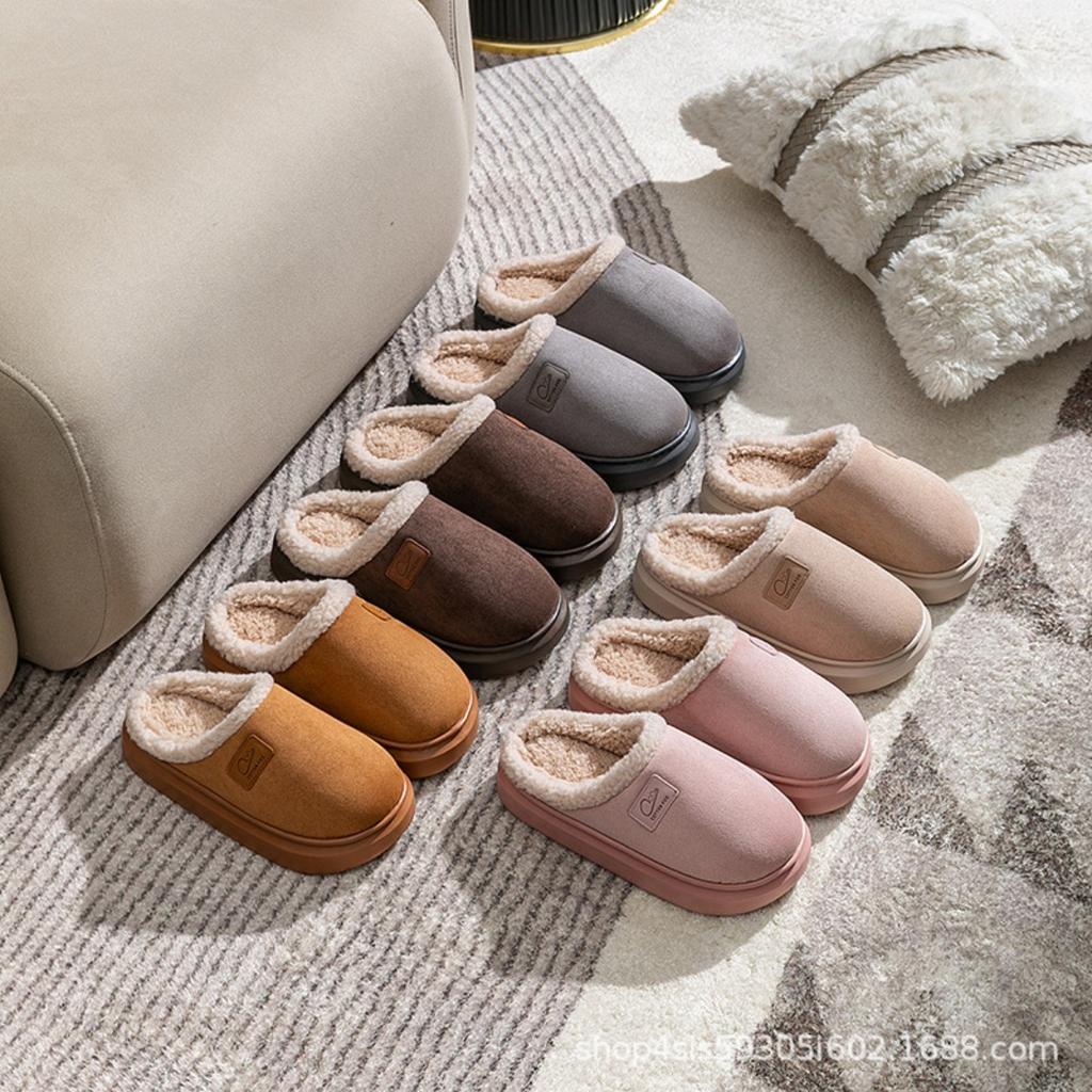 Thick Soled Woolen Slippers for Women, Outdoor Wear In Autumn and Winter, Suitable for Indoor Home Use, with Anti Slip and Plush Fabric for Men