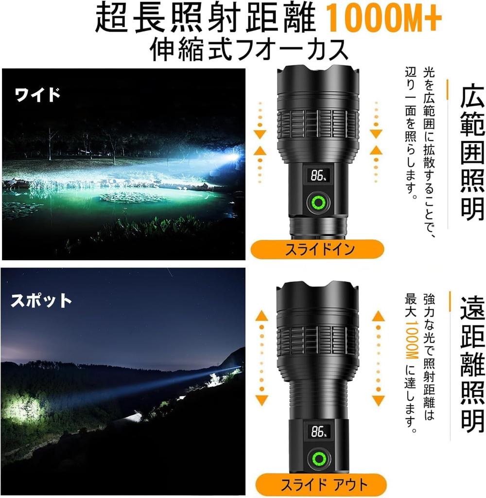 Aicdas Powerful LED 6 Dimming Focus Handheld IP67 5000mAh 26650 Aluminum Alloy Perfect for Outdoor Disaster Power and Nighttime Portable Flashlight,