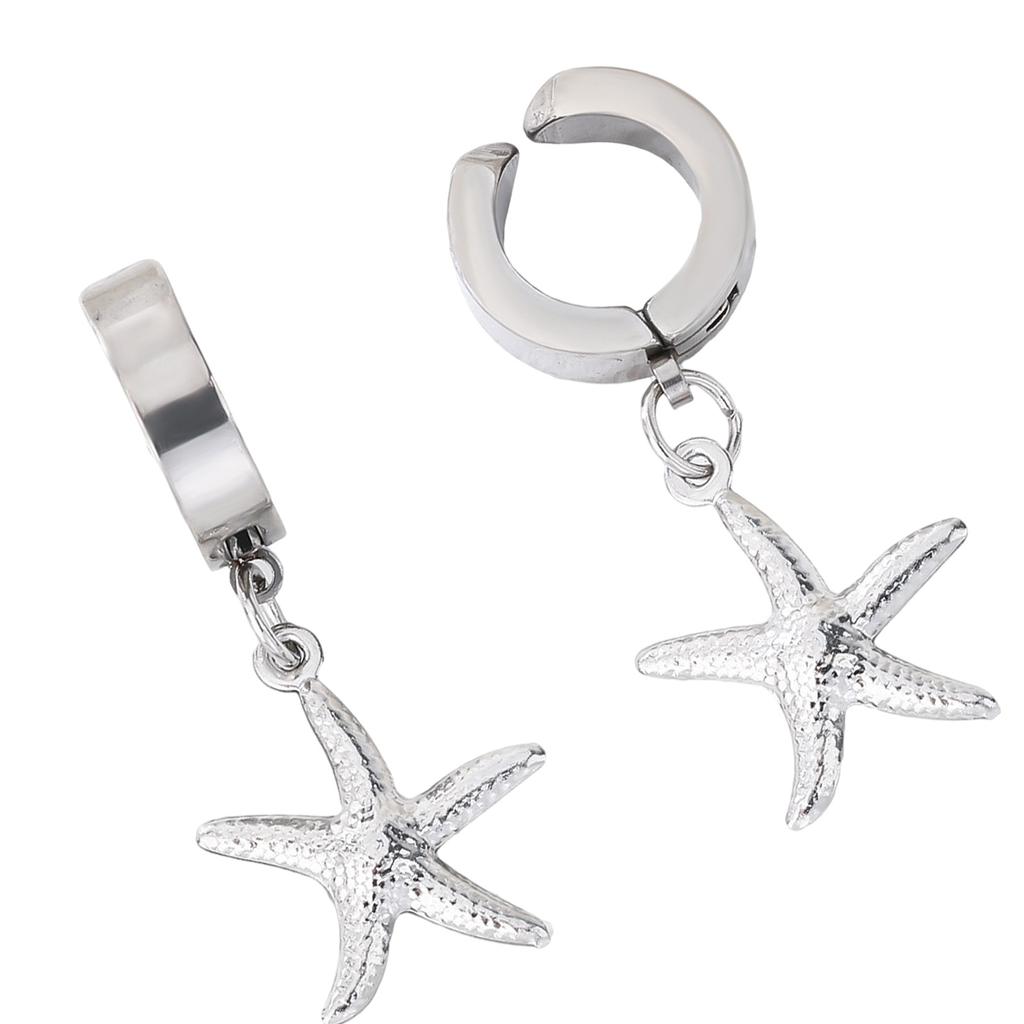 Hypoallergenically Stainless Steel Earrings Elastic Clip Starfish/Seashells Decorations Daily Wear Ear Accessories
