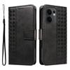 For Oppo Reno13 F 4G/Oppo Reno13 F 5G Leather Case Wallet Stand Grids Imprinted Phone Cover with Strap