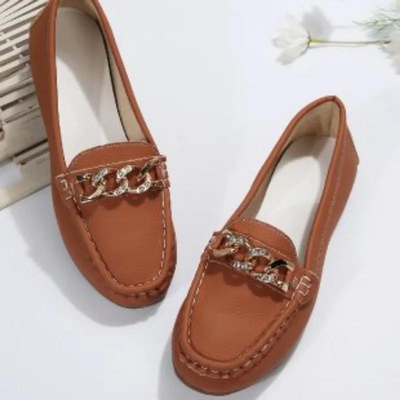 Autumn Casual Women's Sports Shoes Metal Chain Low Heel  Fashion Women's Single Shoes Summer Women's Loafers Shoes