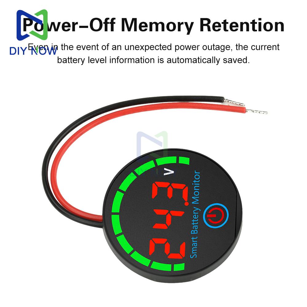 DC7-55V Voltage and Power Indicator Round LED Indicator Universal Battery Power Display for Lithium Batteries Power-Off Memory