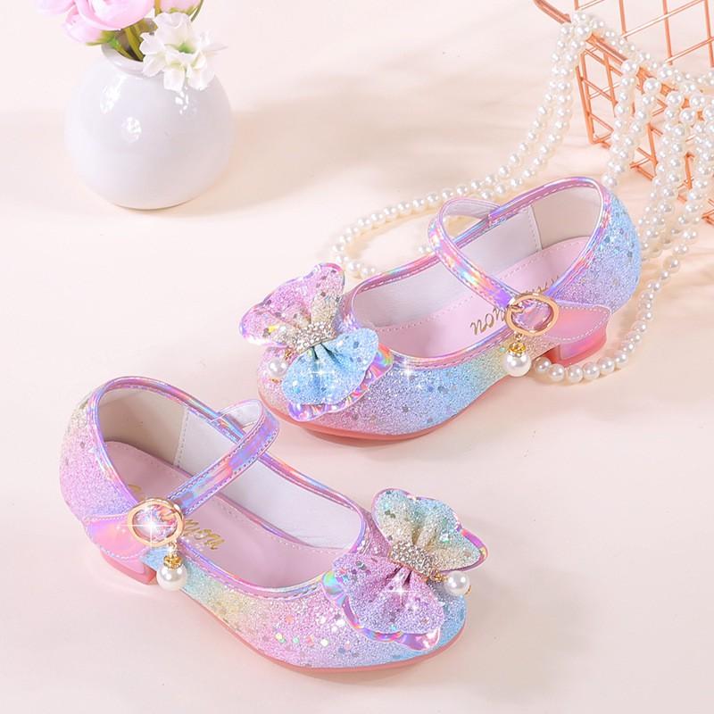 Girls Princess Single Shoes Glitter Low-Top PU Leather Kids All