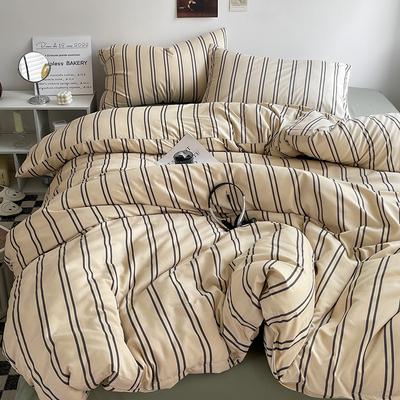 Juego de edredón a rayas con funda de almohada, sábana, ropa de cama individual/matrimonial, juego de funda nórdica queen/king, cama doble/individual