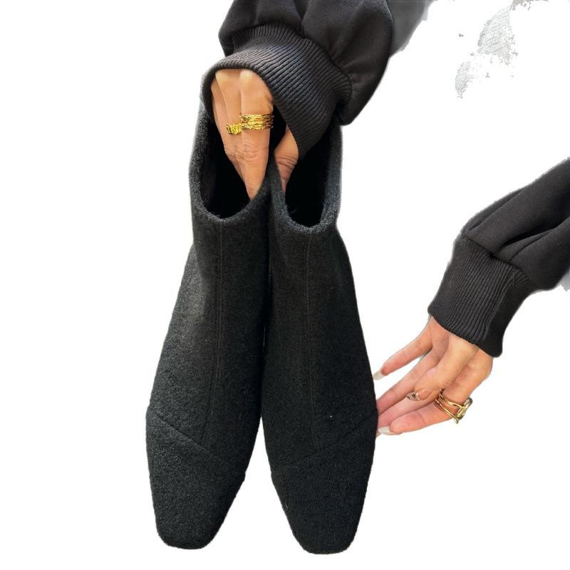Korean simple woolen inner height-increasing short boots for women's 2025 autumn and winter new versatile and thin zipper thin boots