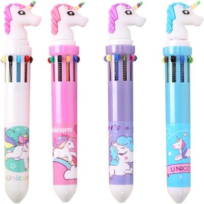 1Pcs Multicolor Ballpoint Pen 10-in-1 Shuttle Pens Retractable Mini Unicorn Pen Gift For Office Writing Pen School Stationery Supplies Kids Party