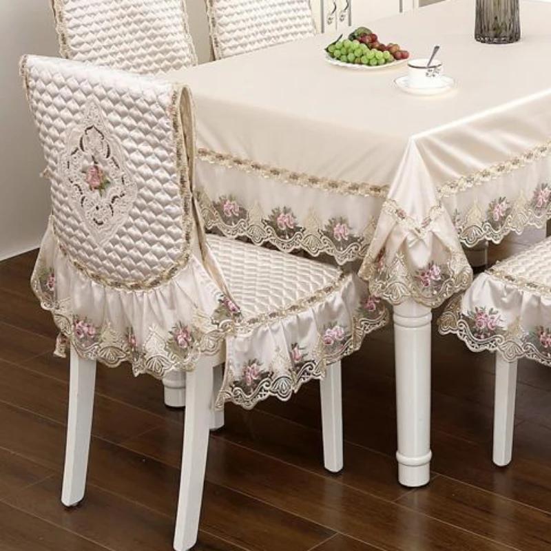 High End Velvet Lace Edge Stoltrekk Husholdningsstoler Anti-skli stropper Seteputer Ryggstøttetrekk Krakk Støvbeskyttelsestrekk