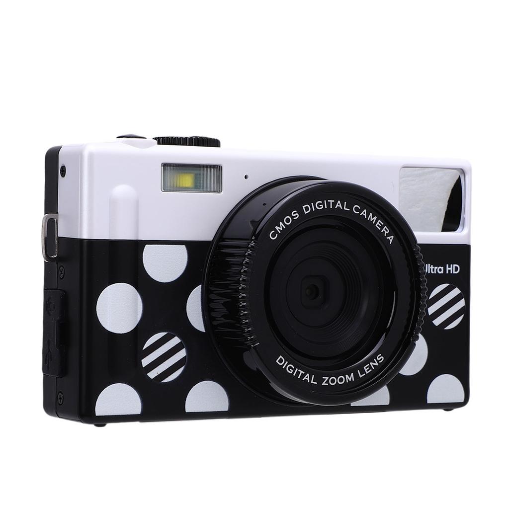4K Digital Camera for Photography Autofocus 64MP HD Camera with 10 Filters Front Flash 3 Inch Screen Black White