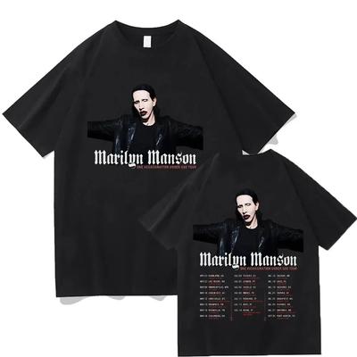 Marilyn Manson One Assassination Under God Tour Double-Sided T-Shirt Goth Industrial Metal Black Unisex Oversized Rock Concert Women And Men T-shirts