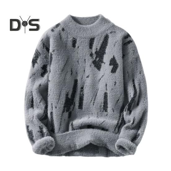 

Мужской зимний свитер контрастного цвета с граффити, толстый плюш, полувысокий воротник, эластичный трикотаж, длинные рукава, повседневная одежда, свитер для школы и свиданий XL серый
