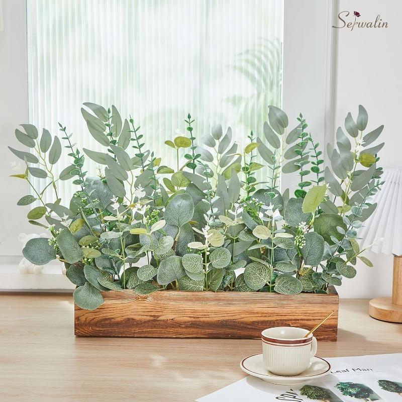 30Pcs Green Eucalyptus Artificial Leaf Stems Fake Plants For Garden Home Decoration Bride Wedding Decor Christmas Flower Bouquet