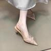 Fashion Summer New Pointed Toe Women Sandals Fashion Singbacks Mules Shoes Ladies Elegant Low Heels Stripper Party Sandals Zapatos Mujer