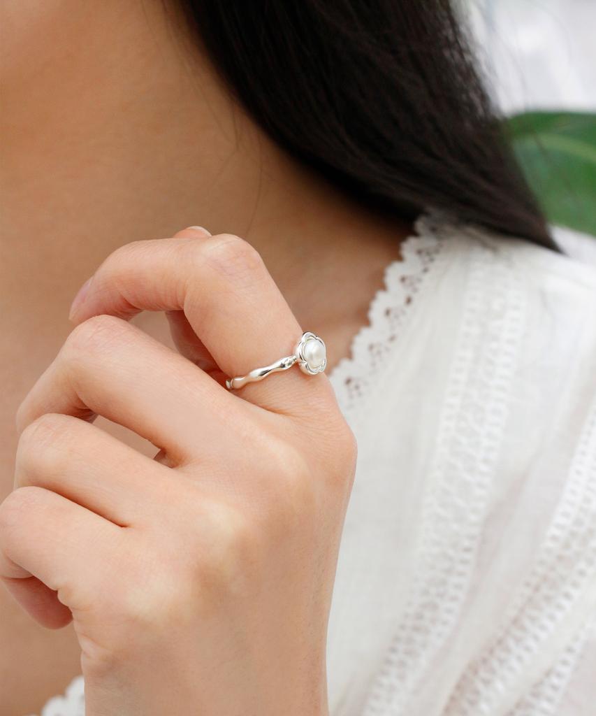 47Bag 925 Silver Daisy Freshwater Pearl Ring Eldar/ Elder